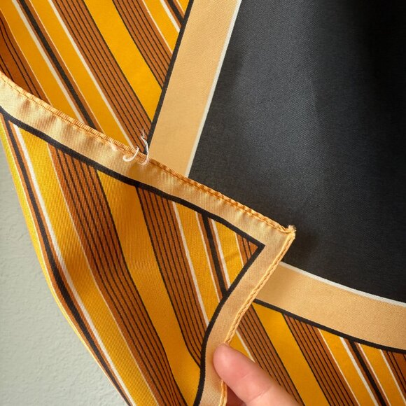PRICE FIRM Vintage Black Orange Striped Leaf Square Printed Scarf - Picture 5 of 7